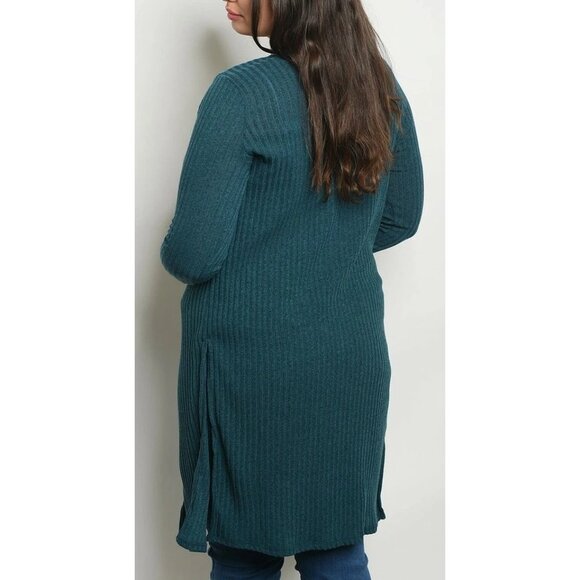 Zenobia Womens 2XL Cardigan Teal Blue Soft Ribbed Knit Side Slits Open Front - Picture 2 of 14
